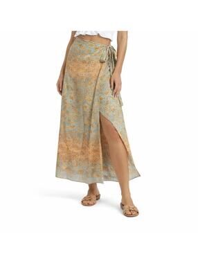 Rhea NWT Long Wrap Skirt Paisley Floral Boho Maxi Turquoise Gold Flowy One Size
